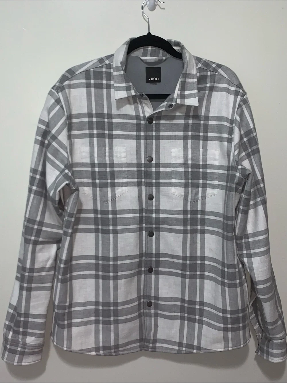 Vuori White and Gray Ranger Plaid Button-Down XL